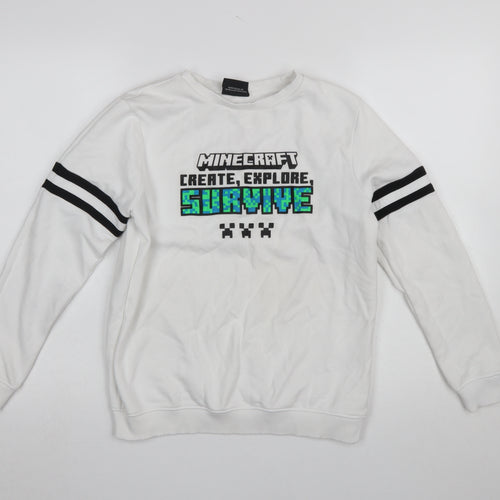 George Boys White Minecraft Sweatshirt 12-13 Years Pullover Crew Neck