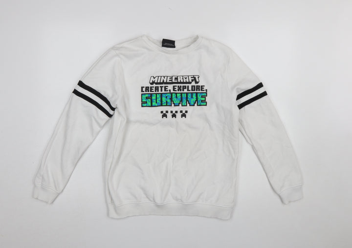 George Boys White Minecraft Sweatshirt 12-13 Years Pullover Crew Neck