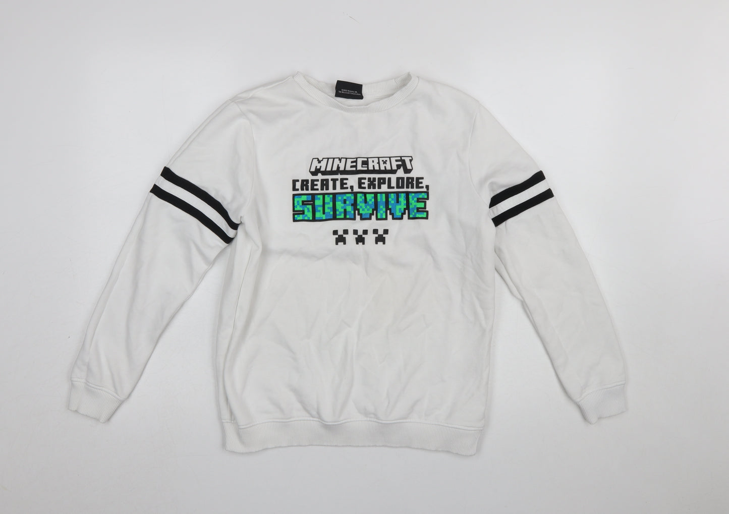 George Boys White Minecraft Sweatshirt 12-13 Years Pullover Crew Neck