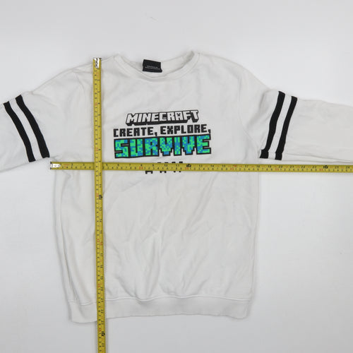 George Boys White Minecraft Sweatshirt 12-13 Years Pullover Crew Neck