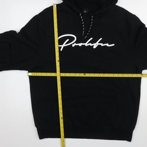 River Island Men’s Black Pullover Hoodie L Graphic Logo Cotton Blend