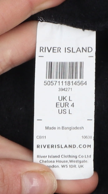 River Island Men’s Black Pullover Hoodie L Graphic Logo Cotton Blend