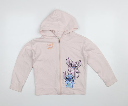 H&M Girls Pink Disney Lilo & Stitch Full Zip Hoodie 6-7 Years