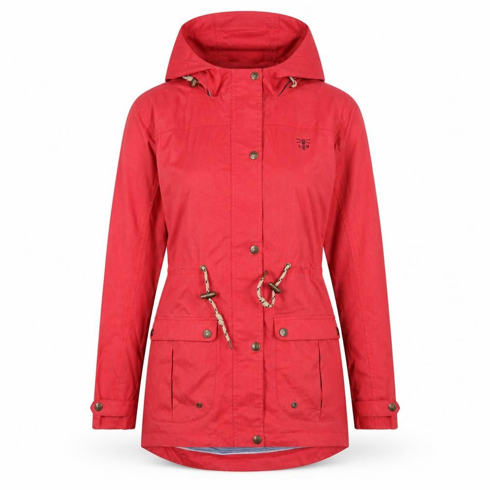 Front view of Lighthouse Women's Red Hooded Anorak Jacket, size 8, Waterproof Mid-Length