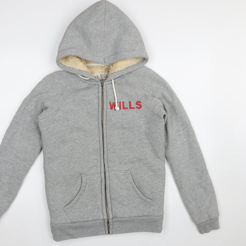 Jack Wills Women's Grey Full Zip Hoodie UK 10 Fleece Lined Casual Sweatshirt