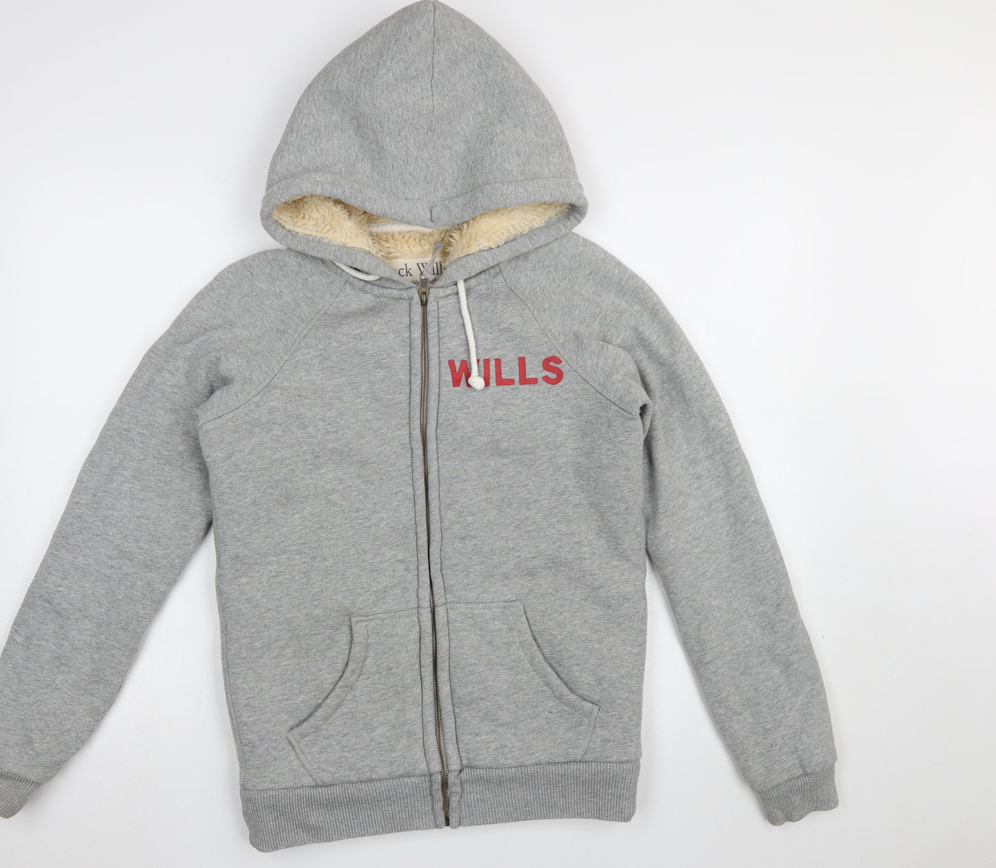 Jack Wills Women's Grey Full Zip Hoodie UK 10 Fleece Lined Casual Sweatshirt