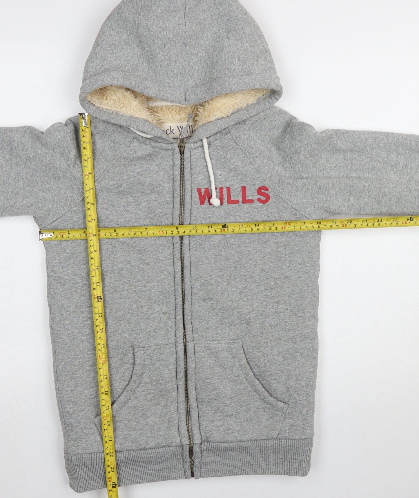 Jack Wills Women's Grey Full Zip Hoodie UK 10 Fleece Lined Casual Sweatshirt