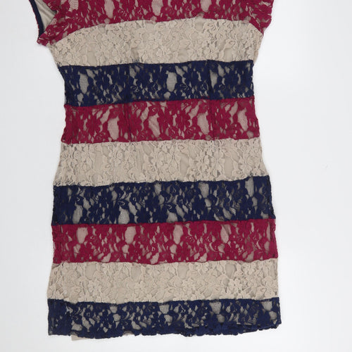 Epiogue Women's Beige Blue Red Lace Short Bodycon Dress Size 16