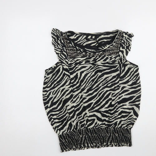 Oasis Women's Zebra Print Silk Sleeveless Blouse Size 8 Black/White