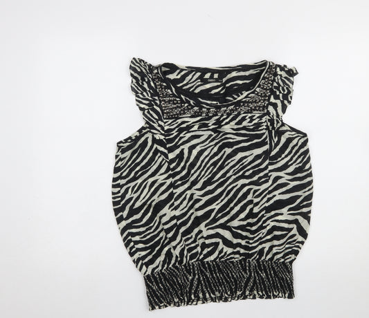 Oasis Women's Zebra Print Silk Sleeveless Blouse Size 8 Black/White
