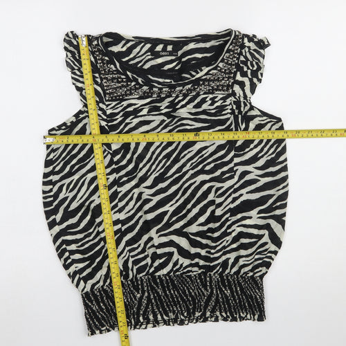 Oasis Women's Zebra Print Silk Sleeveless Blouse Size 8 Black/White
