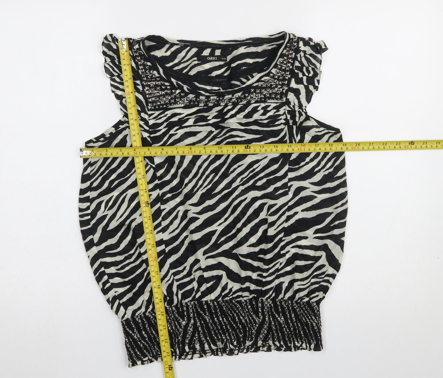 Oasis Women's Zebra Print Silk Sleeveless Blouse Size 8 Black/White