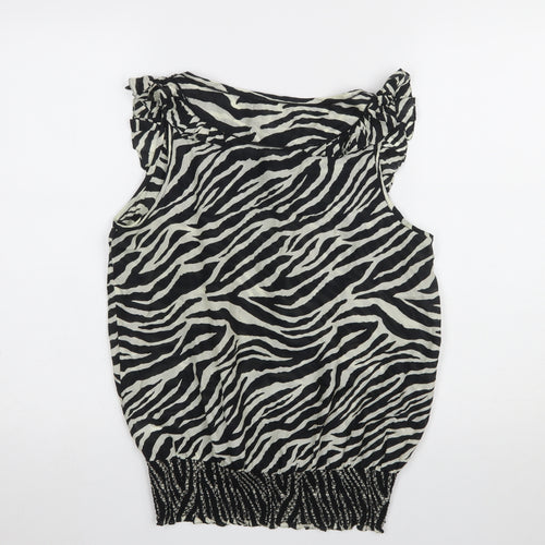 Oasis Women's Zebra Print Silk Sleeveless Blouse Size 8 Black/White