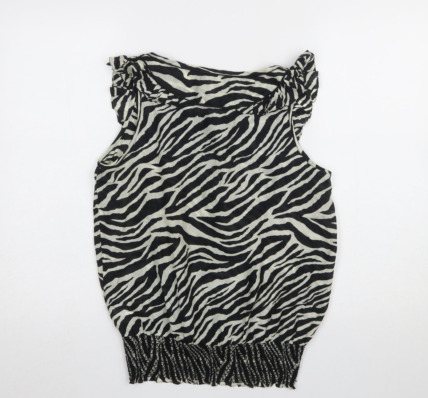Oasis Women's Zebra Print Silk Sleeveless Blouse Size 8 Black/White