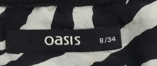 Oasis Women's Zebra Print Silk Sleeveless Blouse Size 8 Black/White