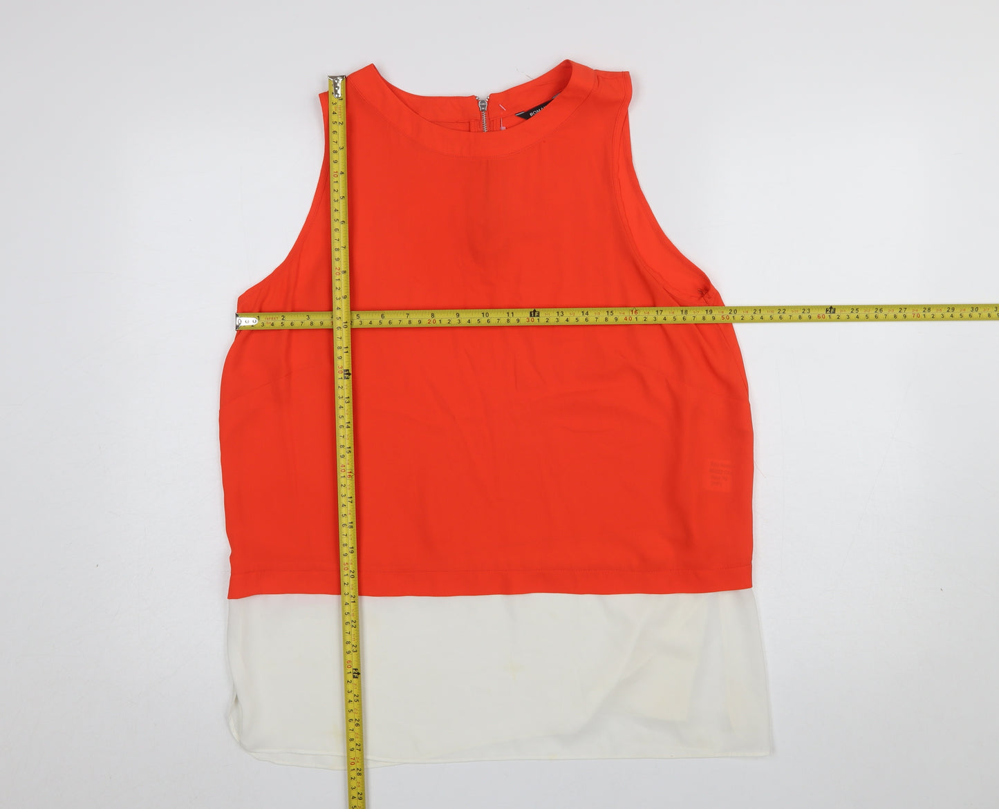 Roman Women's Orange Colourblock Sleeveless Tunic Blouse Size 16