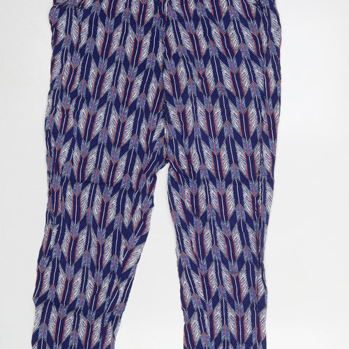 H&M Womens Blue Geometric Lightweight Viscose Trousers Size 12