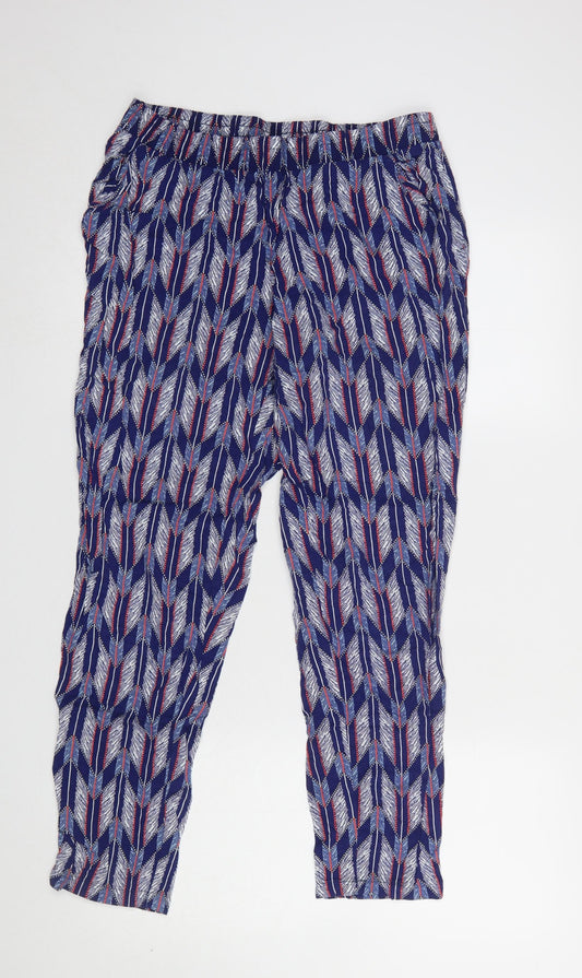 H&M Womens Blue Geometric Lightweight Viscose Trousers Size 12