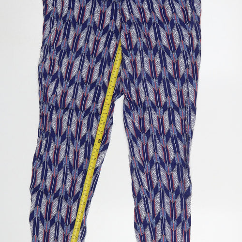 H&M Womens Blue Geometric Lightweight Viscose Trousers Size 12