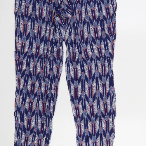 H&M Womens Blue Geometric Lightweight Viscose Trousers Size 12