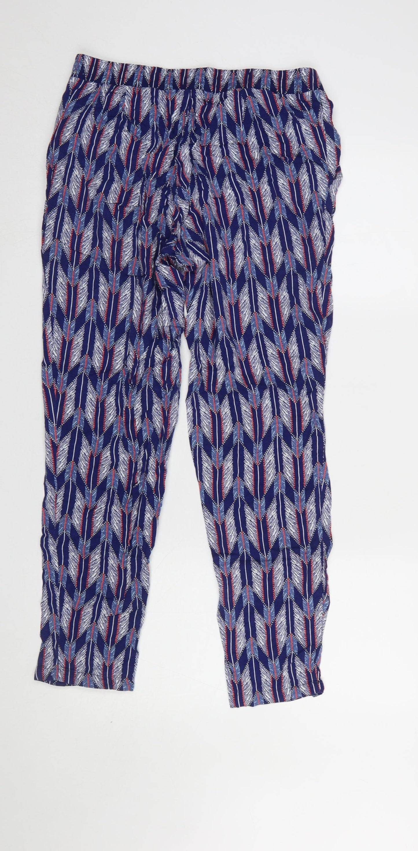 H&M Womens Blue Geometric Lightweight Viscose Trousers Size 12