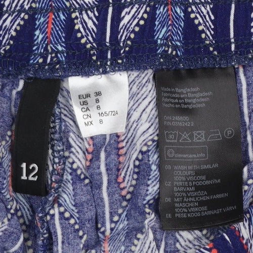 H&M Womens Blue Geometric Lightweight Viscose Trousers Size 12