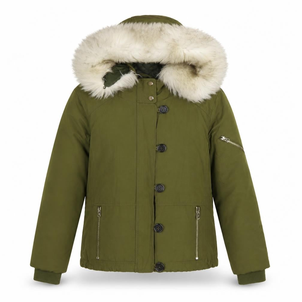 Topshop Womens Green Faux Fur Hooded Parka Jacket Size 8