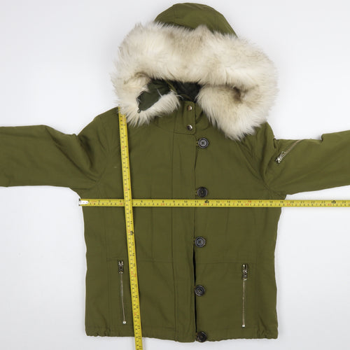 Topshop Womens Green Faux Fur Hooded Parka Jacket Size 8