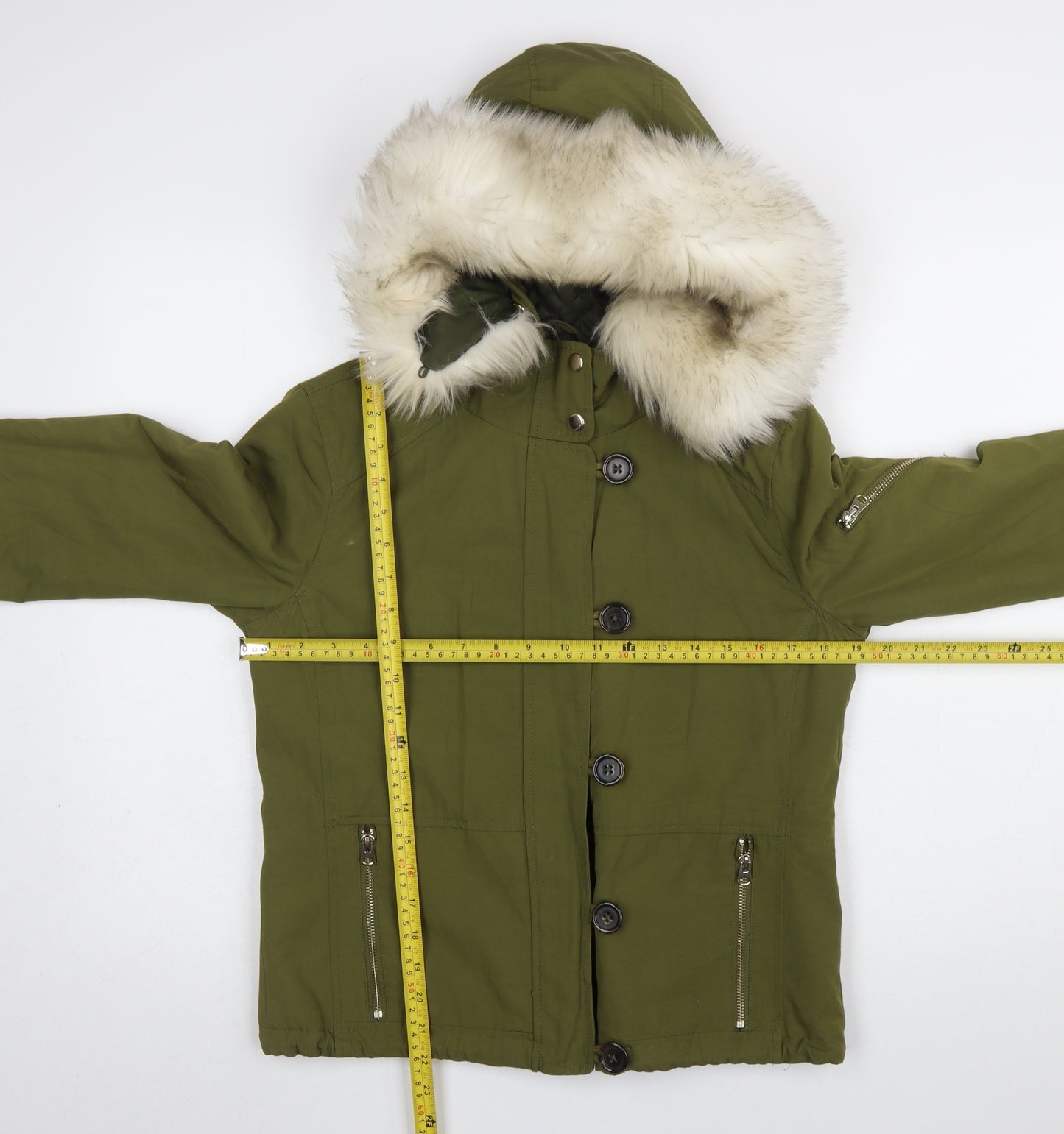 Topshop Womens Green Faux Fur Hooded Parka Jacket Size 8