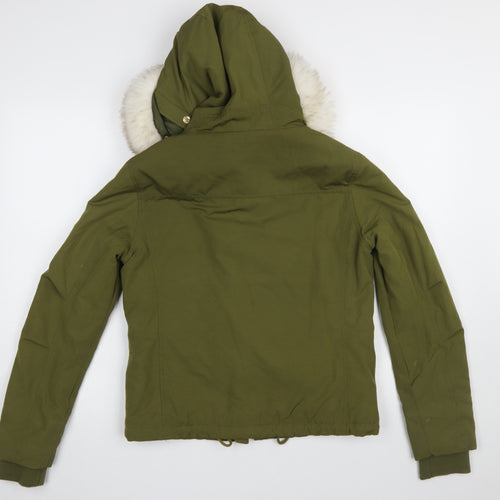 Topshop Womens Green Faux Fur Hooded Parka Jacket Size 8