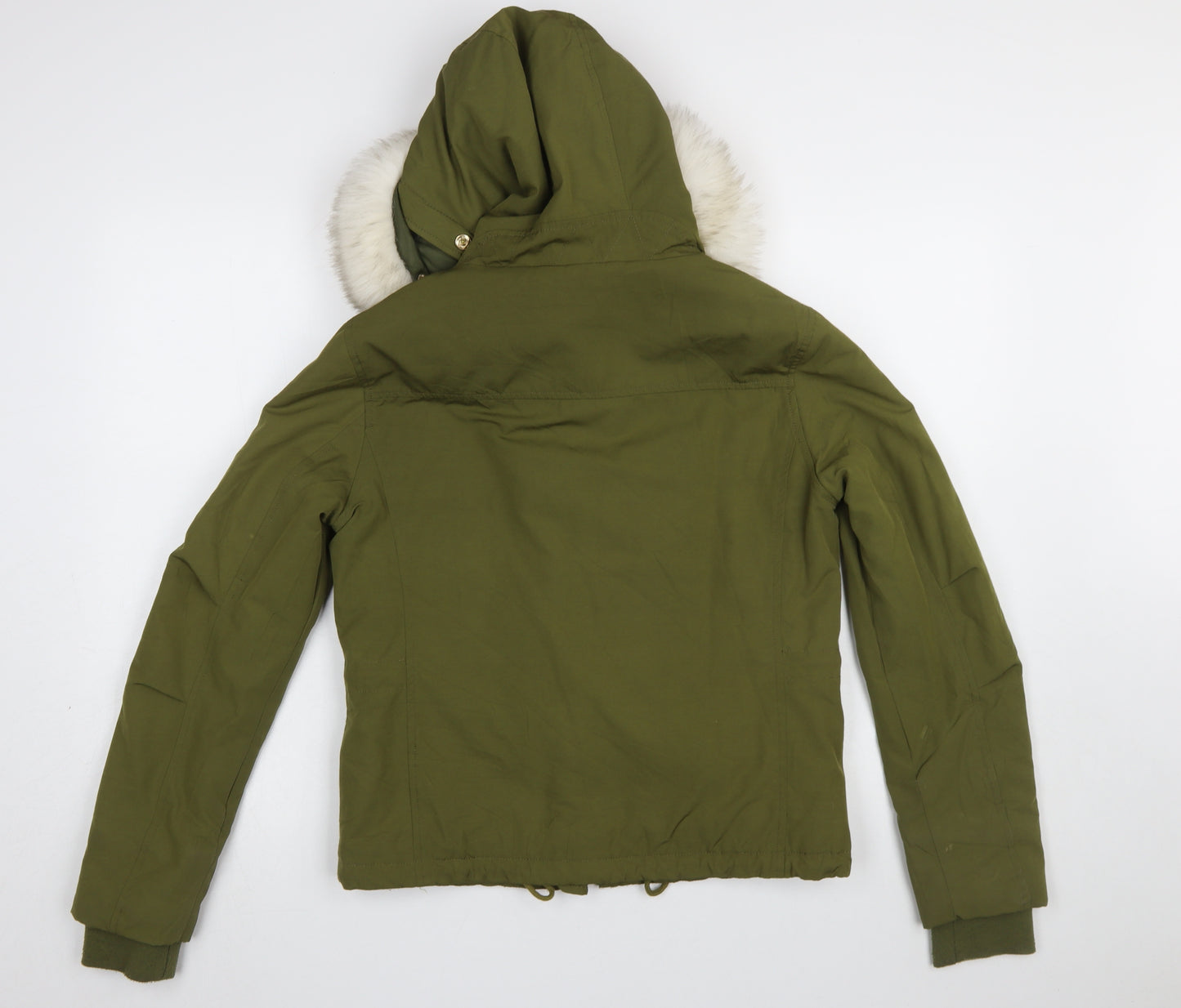 Topshop Womens Green Faux Fur Hooded Parka Jacket Size 8