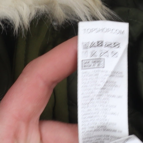 Topshop Womens Green Faux Fur Hooded Parka Jacket Size 8