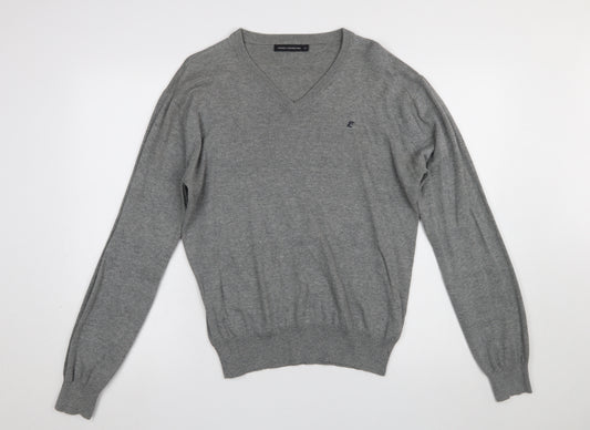 French Connection Men's Grey V-Neck Cotton Cashmere Jumper M