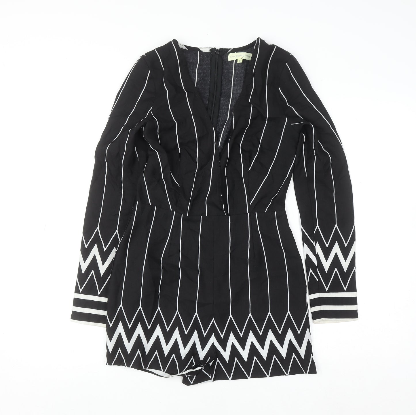 Love & Other Things Black White Striped Long Sleeve Playsuit Size S