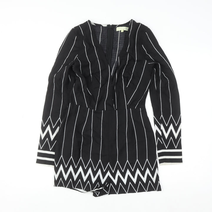 Love & Other Things Black White Striped Long Sleeve Playsuit Size S