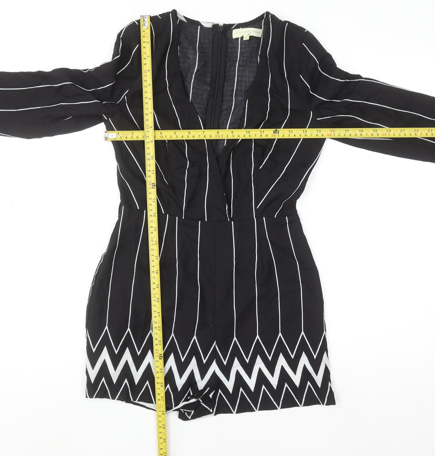 Love & Other Things Black White Striped Long Sleeve Playsuit Size S
