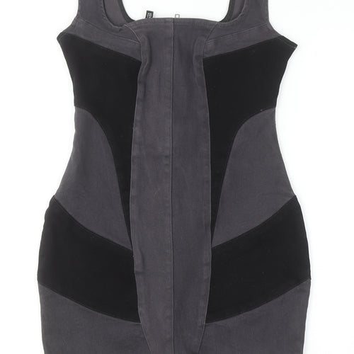 PrettyLittleThing Women’s Grey Bodycon Dress UK 8 Sleeveless Zip Stretch Short