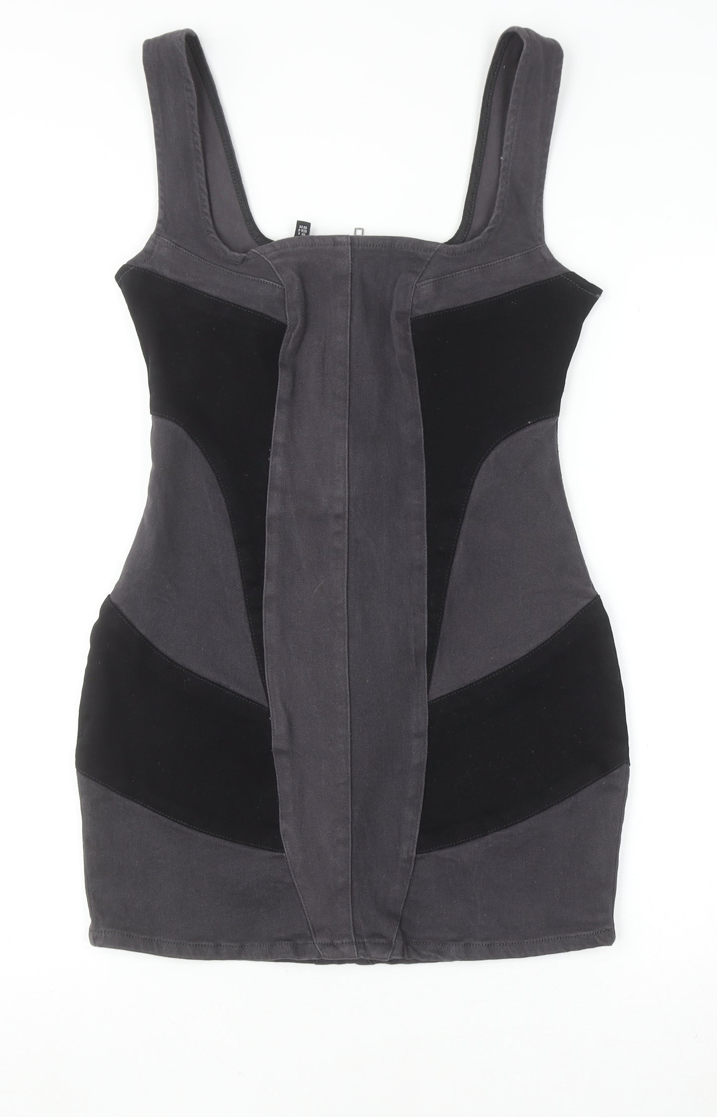 PrettyLittleThing Women’s Grey Bodycon Dress UK 8 Sleeveless Zip Stretch Short
