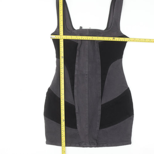 PrettyLittleThing Women’s Grey Bodycon Dress UK 8 Sleeveless Zip Stretch Short