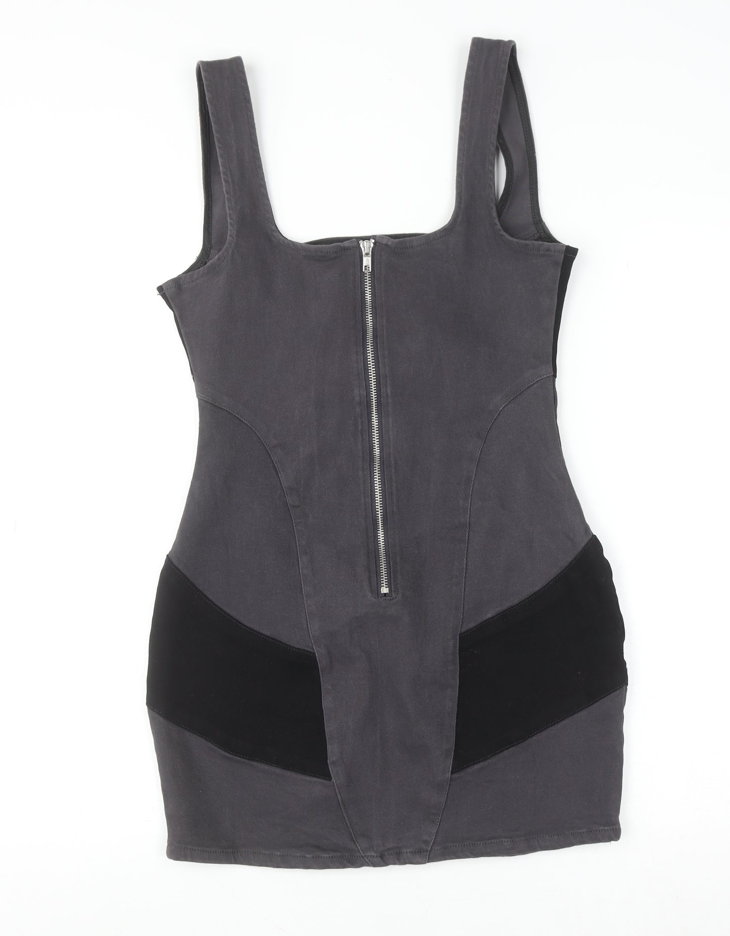 PrettyLittleThing Women’s Grey Bodycon Dress UK 8 Sleeveless Zip Stretch Short
