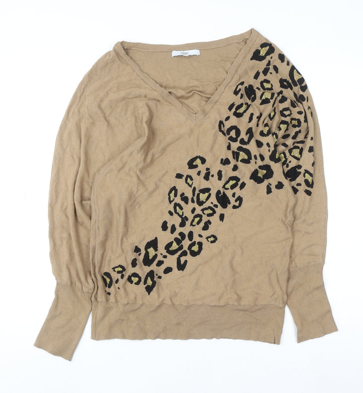 Next Women’s Beige Leopard Print V-Neck Jumper Size S