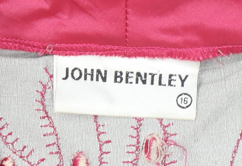 John Bentley Women’s Grey Pink Embroidered Silk Cropped Blazer Size 16