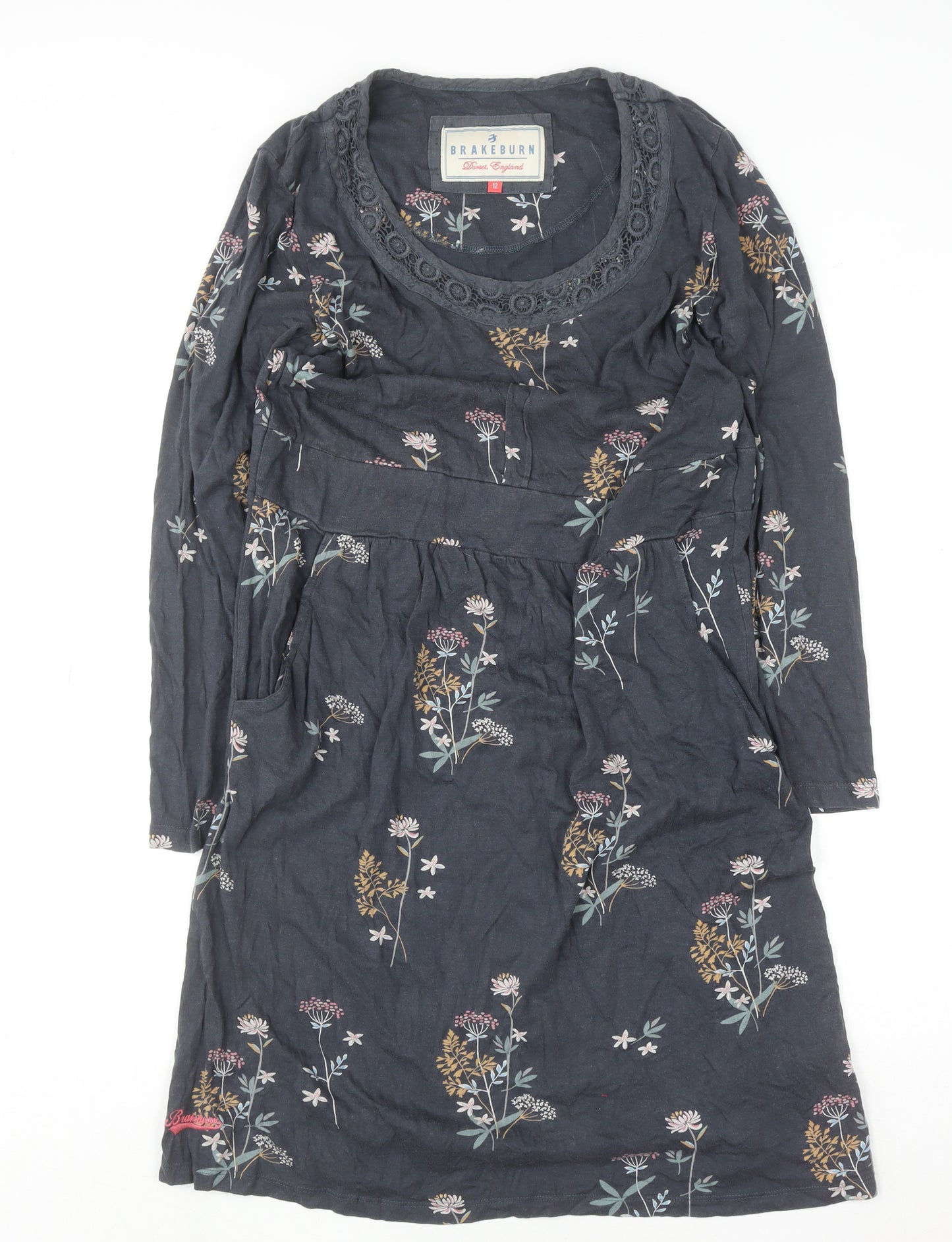 Brakeburn Womens Blue Floral Long Sleeve Shift Dress Size 12