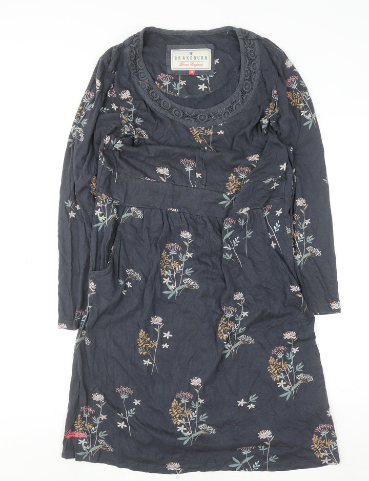 Brakeburn Womens Blue Floral Long Sleeve Shift Dress Size 12