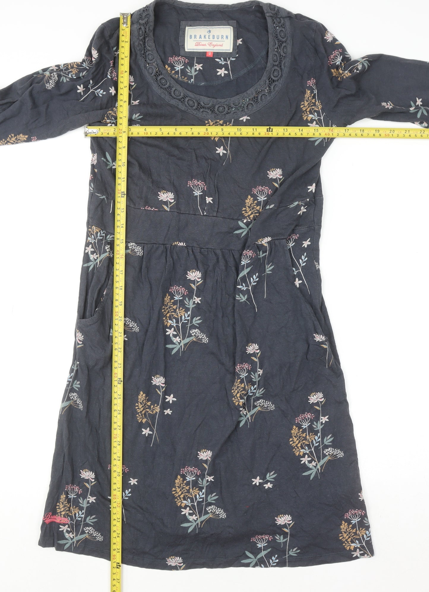 Brakeburn Womens Blue Floral Long Sleeve Shift Dress Size 12