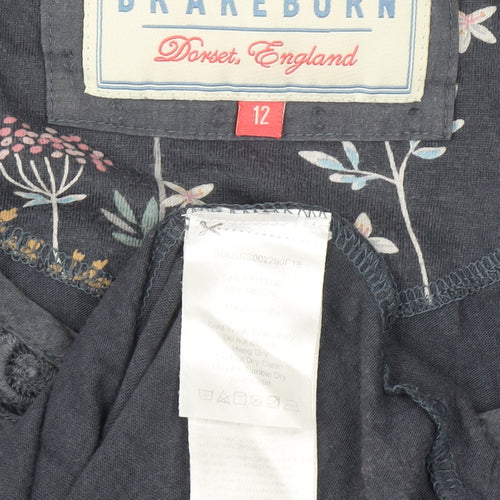 Brakeburn Womens Blue Floral Long Sleeve Shift Dress Size 12