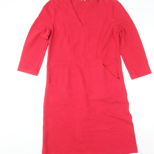 Boden Women Red V-Neck 3/4 Sleeve Knee Length Shift Dress Size 12R