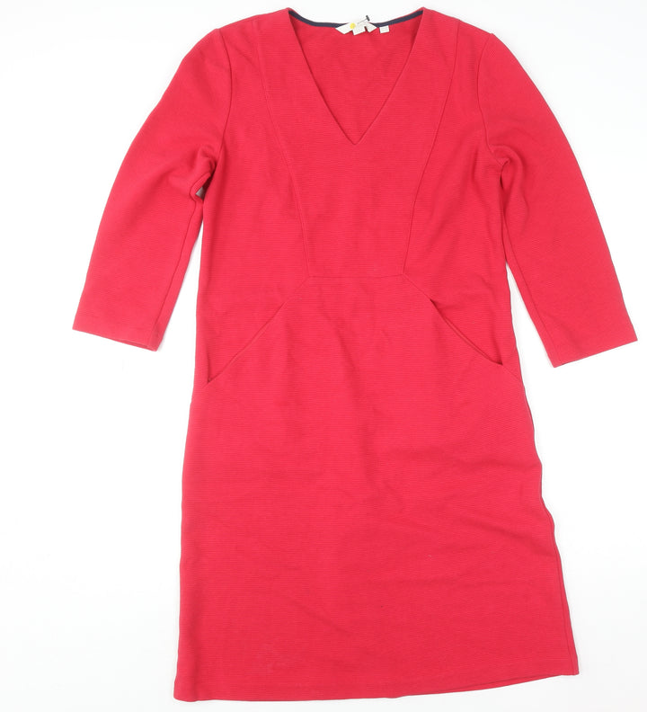 Boden Women Red V-Neck 3/4 Sleeve Knee Length Shift Dress Size 12R