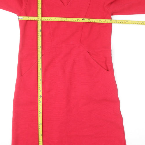 Boden Women Red V-Neck 3/4 Sleeve Knee Length Shift Dress Size 12R