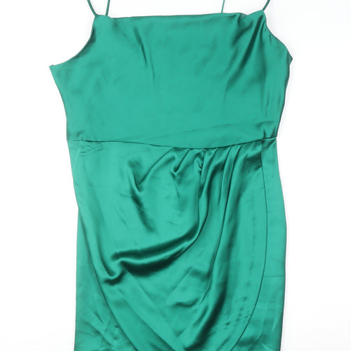 Zara Women Green Short Satin Slip Dress Size 16